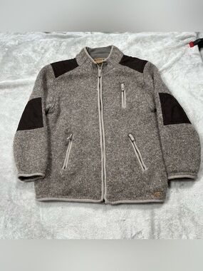 Laundromat 100% Wool Full Zip Jacket Mens M Gray Fleece Lined Elbow Patches